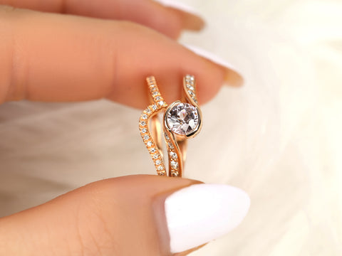 0.91ct Odala 14kt Rose Gold Peach Champagne Sapphire Diamonds Pave Bypass Round Bridal Set