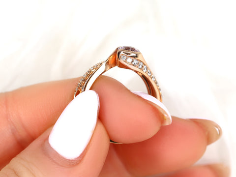 0.91ct Odala 14kt Rose Gold Peach Champagne Sapphire Diamonds Pave Bypass Round Bridal Set