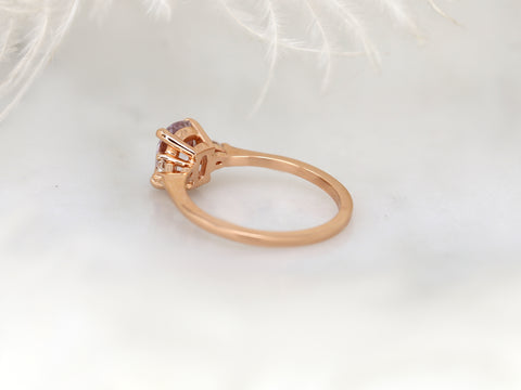 1.40ct Petite Ellis 14kt Rose Gold Blush Sapphire Diamond Cushion Three Stone Ring