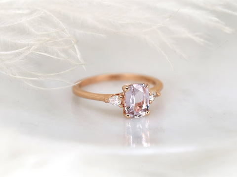 1.40ct Petite Ellis 14kt Rose Gold Blush Sapphire Diamond Cushion Three Stone Ring