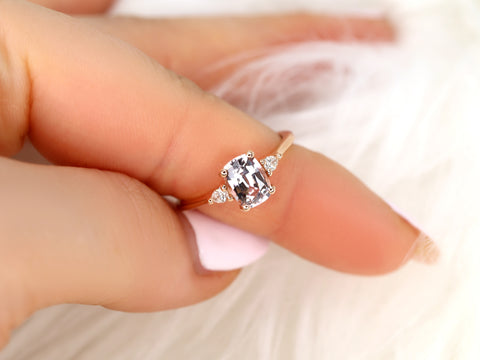 1.40ct Petite Ellis 14kt Rose Gold Blush Sapphire Diamond Cushion Three Stone Ring