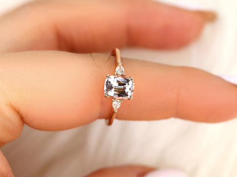1.40ct Petite Ellis 14kt Rose Gold Blush Sapphire Diamond Cushion Three Stone Ring