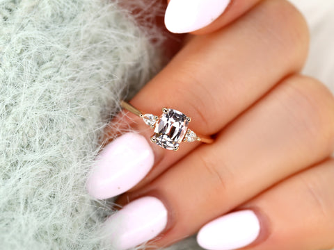 1.40ct Petite Ellis 14kt Rose Gold Blush Sapphire Diamond Cushion Three Stone Ring