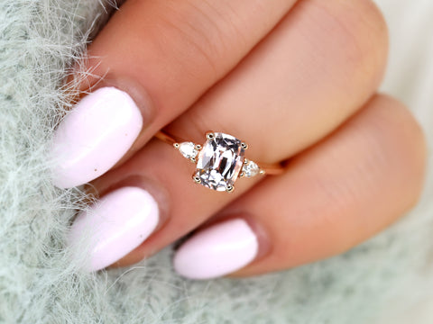 1.40ct Petite Ellis 14kt Rose Gold Blush Sapphire Diamond Cushion Three Stone Ring