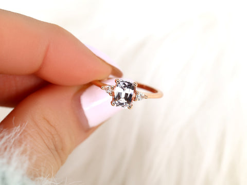 1.40ct Petite Ellis 14kt Rose Gold Blush Sapphire Diamond Cushion Three Stone Ring