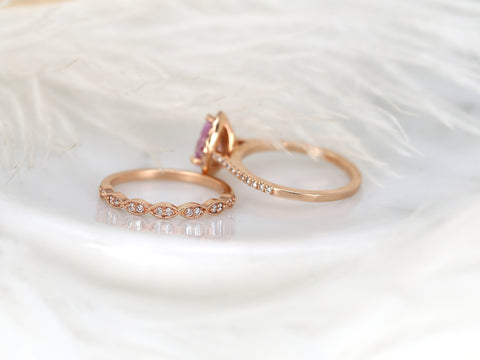1.40ct Tabitha & Christie 14kt Rose Gold Raspberry Champagne Sapphire Diamond Pear Halo Bridal Set