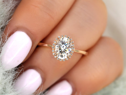 1.50ct Celeste 8x6mm 14kt Moissanite Diamonds Pave Oval Halo Ring