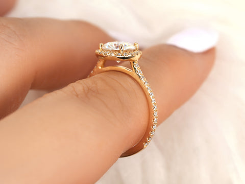 1.50ct Kimberly 7.5mm 14kt Gold Moissanite Diamond Round Halo Ring