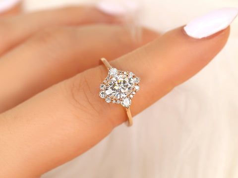 1.50ct Nola 8x6mm 14kt Moissanite Diamond Three Stone Oval Halo Ring