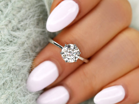 1.50ct Skinny Wendy 7.5mm 14kt Moissanite 6 Prong Round Solitaire Ring - Rosados Box