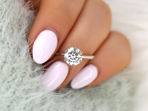 1.50ct Skinny Wendy 7.5mm 14kt Moissanite 6 Prong Round Solitaire Ring - Rosados Box