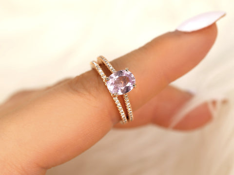 1.65ct Blake 14kt Rose Gold Frosty Blush Champagne Sapphire Diamond Oval Bridal Set