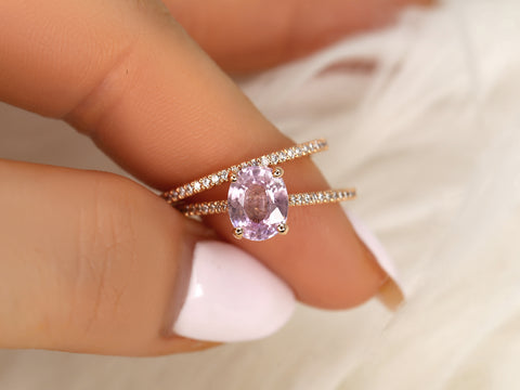 1.65ct Blake 14kt Rose Gold Frosty Blush Champagne Sapphire Diamond Oval Bridal Set