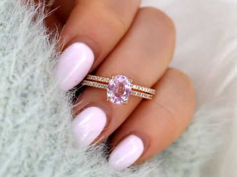 1.65ct Blake 14kt Rose Gold Frosty Blush Champagne Sapphire Diamond Oval Bridal Set
