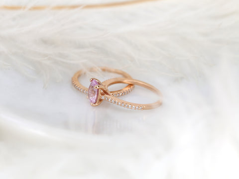 1.65ct Blake 14kt Rose Gold Frosty Blush Champagne Sapphire Diamond Oval Bridal Set