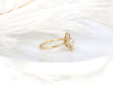 2ct Electra 9x7mm 14kt Moissanite Diamonds Graduated Shield Oval Halo Ring