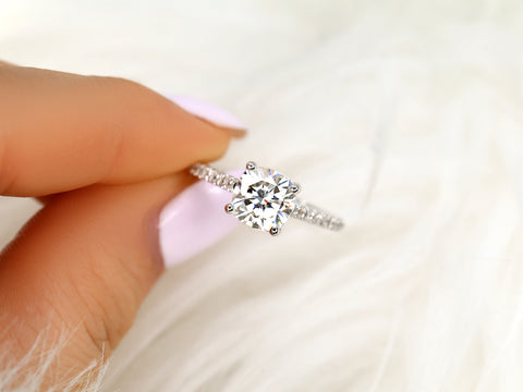 2ct Jenelle 7.5mm 14kt Forever One Moissanite Diamond Cushion Solitaire with Accents Ring - Rosados Box