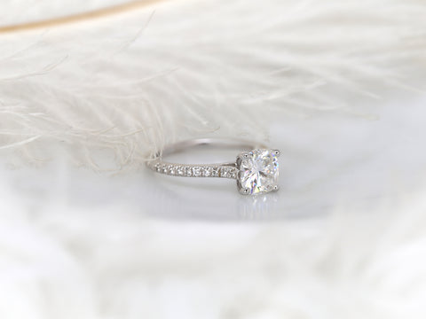 2ct Jenelle 7.5mm 14kt Forever One Moissanite Diamond Cushion Solitaire with Accents Ring - Rosados Box