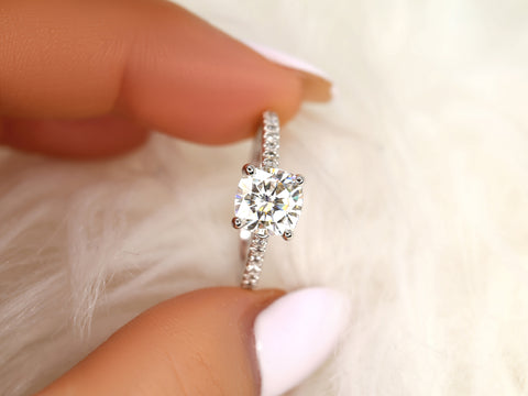 2ct Jenelle 7.5mm 14kt Forever One Moissanite Diamond Cushion Solitaire with Accents Ring - Rosados Box