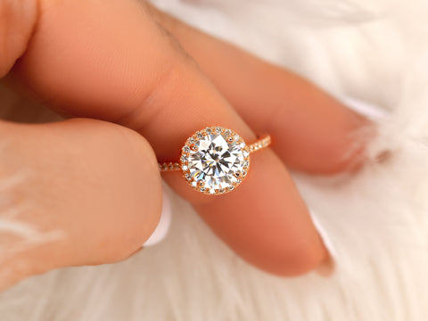 2ct Kubian 8mm 14kt Moissanite Diamond Round Halo Ring - Rosados Box