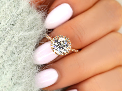 2ct Kubian 8mm 14kt Moissanite Diamond Round Halo Ring - Rosados Box