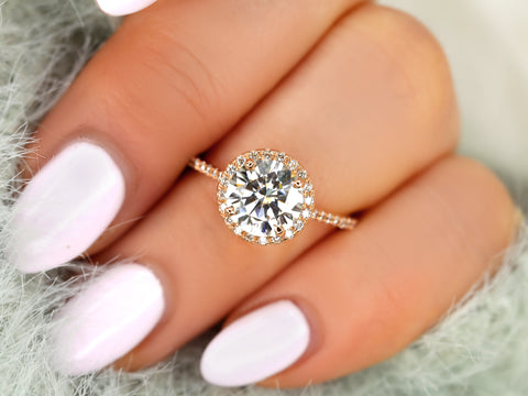 2ct Kubian 8mm 14kt Moissanite Diamond Round Halo Ring - Rosados Box