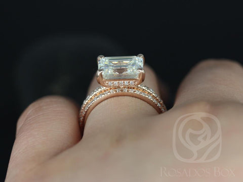 3.90ct Becca 10x8mm 14kt Gold Emerald Moissanite Diamond Accent Classic Bridal Set