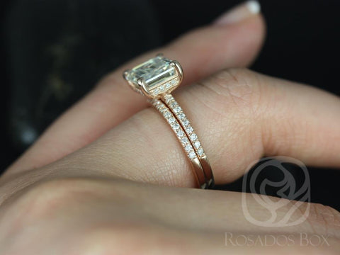 3.90ct Becca 10x8mm 14kt Gold Emerald Moissanite Diamond Accent Classic Bridal Set