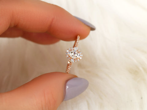 0.50ct  Bridgette 6x4mm 14kt Moissanite Diamond Unique Oval Halo Ring - Rosados Box