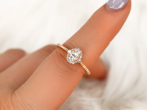 0.50ct  Bridgette 6x4mm 14kt Moissanite Diamond Unique Oval Halo Ring - Rosados Box