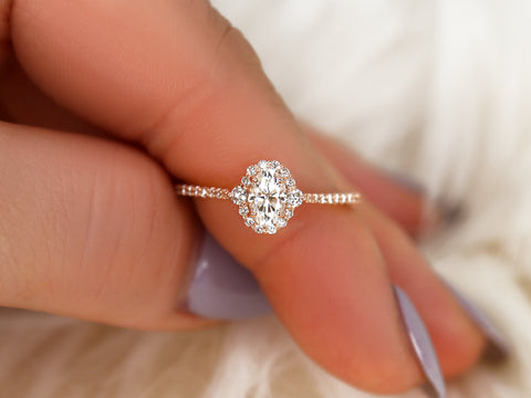 0.50ct  Bridgette 6x4mm 14kt Moissanite Diamond Unique Oval Halo Ring - Rosados Box