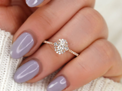 0.50ct  Bridgette 6x4mm 14kt Moissanite Diamond Unique Oval Halo Ring - Rosados Box