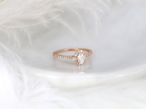 0.50ct  Bridgette 6x4mm 14kt Moissanite Diamond Unique Oval Halo Ring - Rosados Box