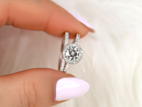 1ct Callie 6.5mm 14kt Moissanite Diamonds Round Halo Bridal Set - Rosados Box