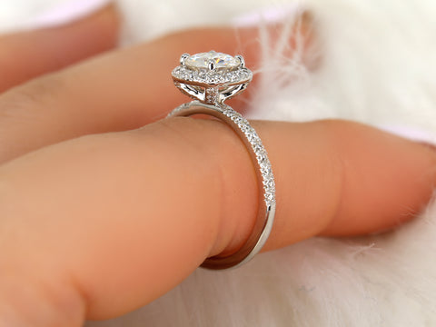 1ct Callie 6.5mm 14kt Moissanite Diamond Pave Round Halo Ring - Rosados Box