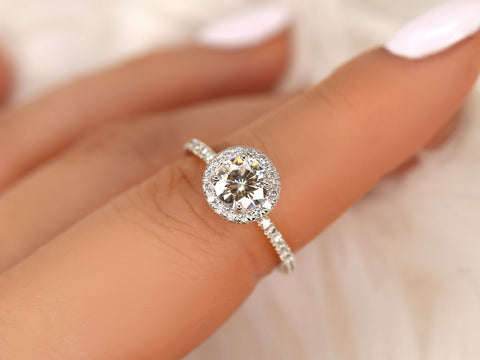 1ct Callie 6.5mm 14kt Moissanite Diamond Pave Round Halo Ring - Rosados Box