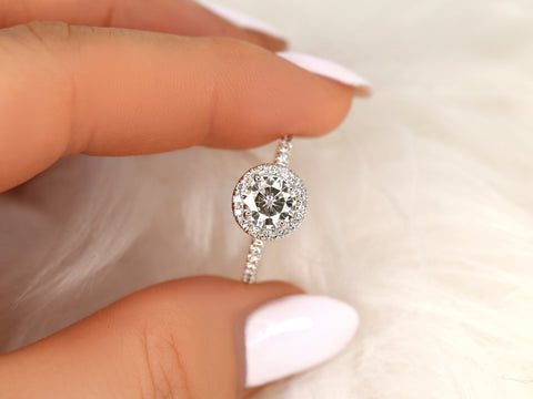 1ct Callie 6.5mm 14kt Moissanite Diamond Pave Round Halo Ring - Rosados Box