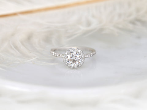 1ct Callie 6.5mm 14kt Moissanite Diamond Pave Round Halo Ring - Rosados Box