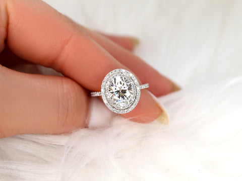 3ct Cara 10x8mm 14kt Gold Moissanite Diamonds Dainty Oval Double Halo Ring