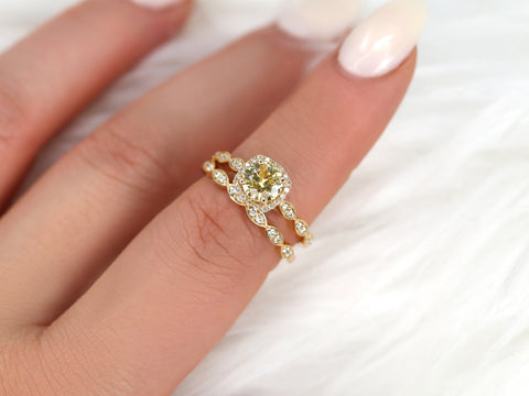 1.05cts Ready to Ship Christie 14kt Yellow Gold Lemon Sapphire Diamonds Art Deco Halo Bridal Set