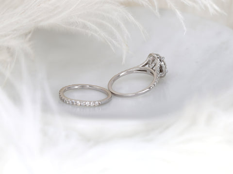 2ct Clarise 9x7mm 14kt Gold Moissanite Diamond Mermaid Split Shank Oval Bridal Set - Rosados Box