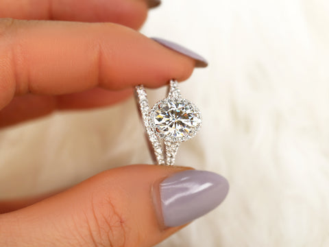 2ct Clarise 9x7mm 14kt Gold Moissanite Diamond Mermaid Split Shank Oval Bridal Set - Rosados Box