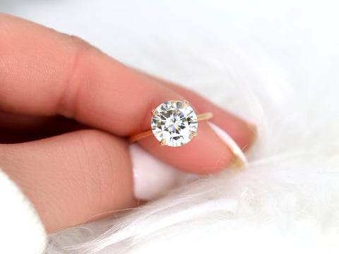 3.50ct Elenora 10mm 14kt Gold Moissanite Talon Prong Dainty Round Solitaire Ring