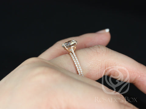 3.93ct Ready to Ship Eloise 14kt Rose Gold Champagne Cognac Zircon Diamonds Dainty Round Solitaire Accent Bridal Set