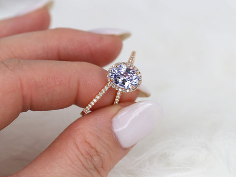 2.63ct Ready to Ship Federella Oval Lilac Purple Sapphire Diamond 14kt Rose Gold Bridal Set
