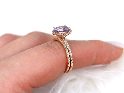 2.63ct Ready to Ship Federella Oval Lilac Purple Sapphire Diamond 14kt Rose Gold Bridal Set