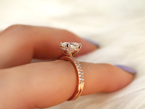 2ct Hillary 9x7mm 14kt Moissanite Diamond Oval Solitaire Hidden Halo Bridal Set