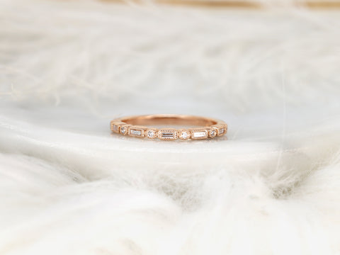 Ivanna 14kt Gold Round Baguette Diamonds WITH Milgrain HALFWAY Eternity Ring - Rosados Box