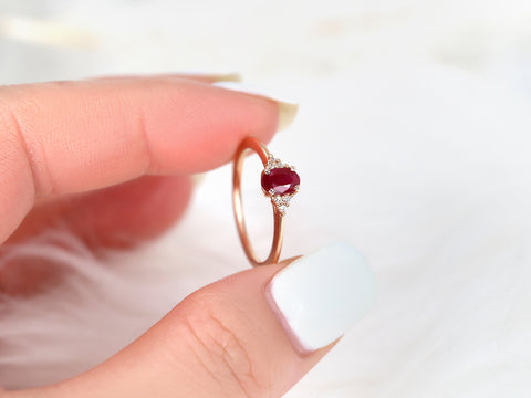 Ready to Ship Juniper 6x4mm 14kt Rose Gold Ruby Diamond Oval Cluster Ring