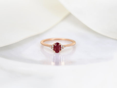 Ready to Ship Juniper 6x4mm 14kt Rose Gold Ruby Diamond Oval Cluster Ring
